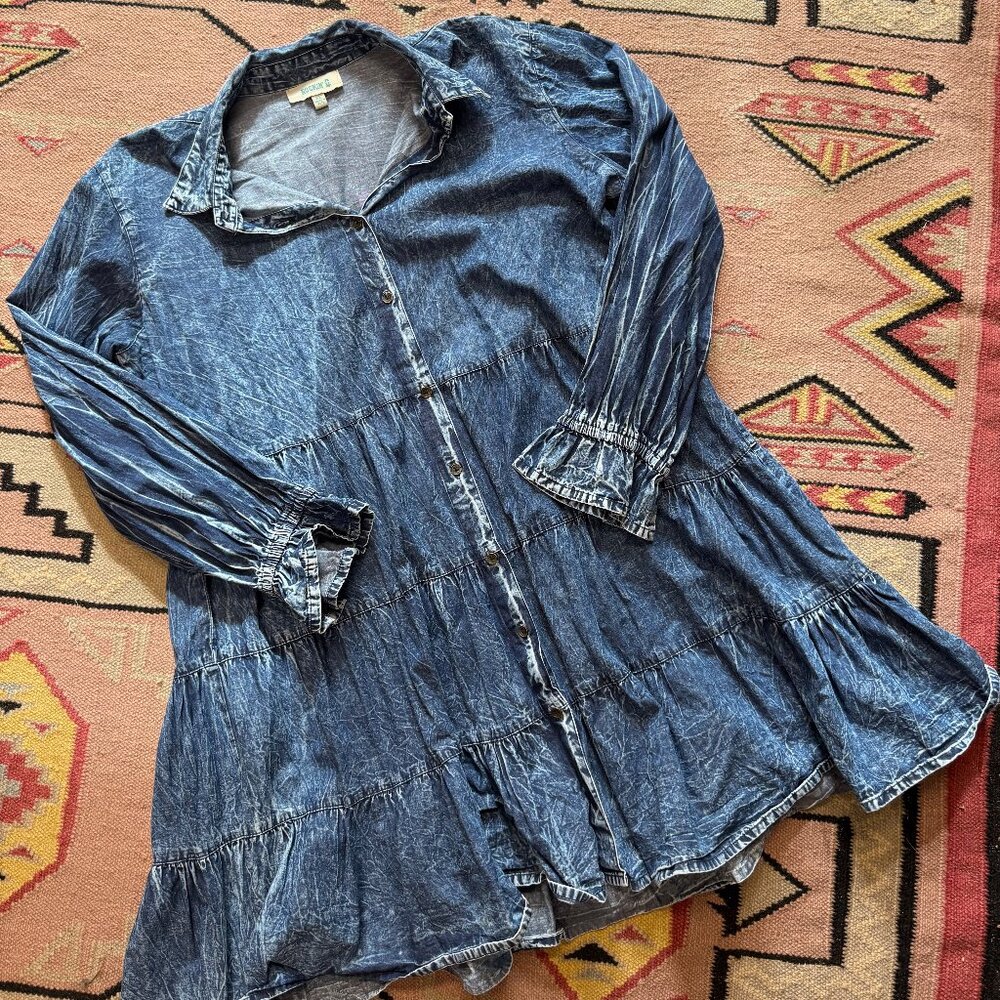 Women's XL Acid Wash Denim Dress with Ruffles